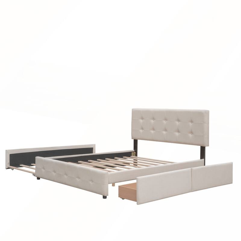 Upholstered Platform Bed with 2 Drawers and 1 Twin XL Trundle