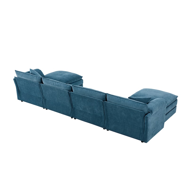 Roomfitters 136" Chenille Sectional Sofa, U Shaped Cloud Couch with Deep Wide Seat, 6 Seat Sofa with Ottoman