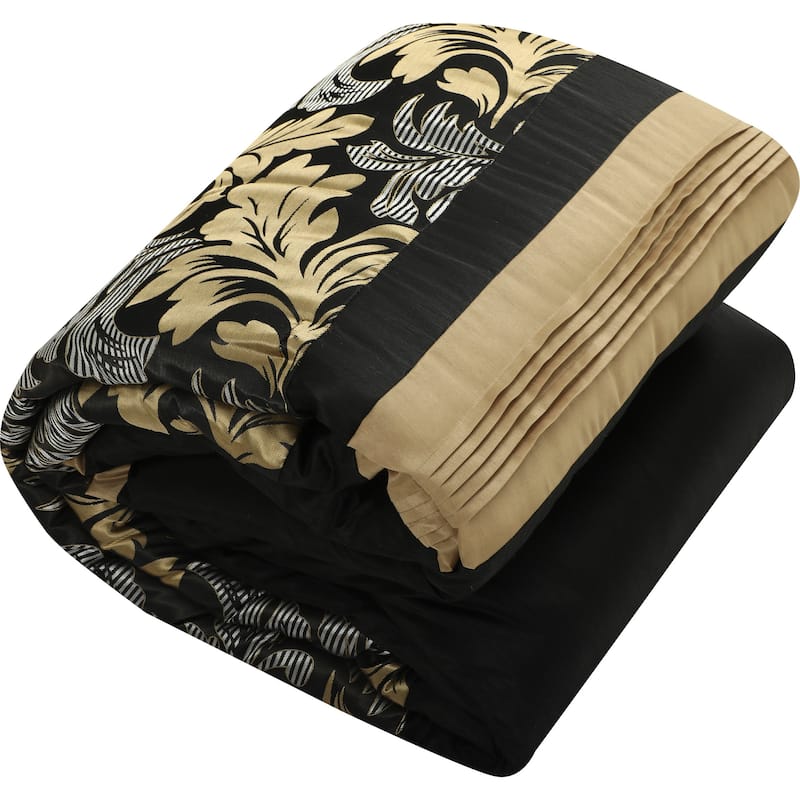 Nanshing Liana Embroidered Red and Black 7-Piece Floral Comforter Set