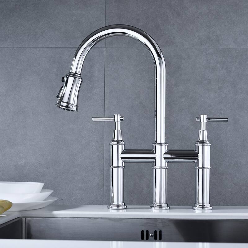 Bridge Kitchen Faucet with Pull-Down Sprayhead in Spot - Brushed Nickel