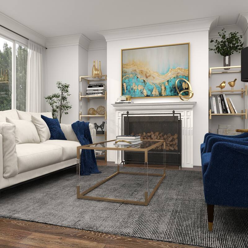 Metal Open Framed Coffee Table with Clear Glass Top and Acrylic Legs - Gold or Clear - Roche River Decor