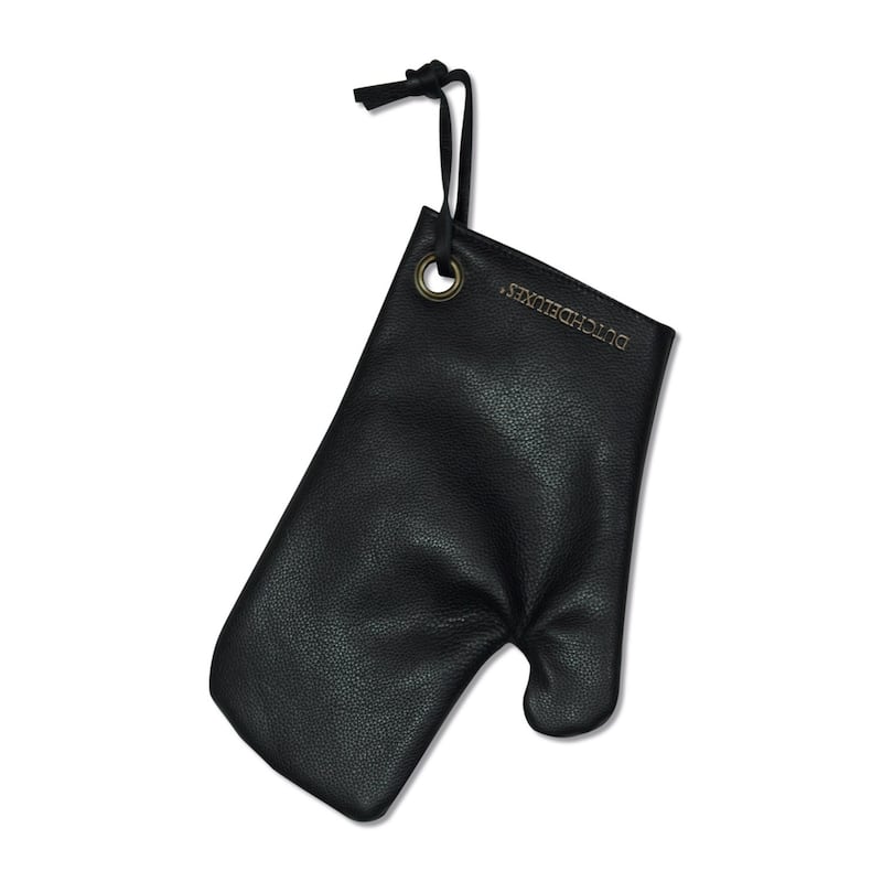 Leather Oven Mitt with Hanging Loops - 11.5" - Black