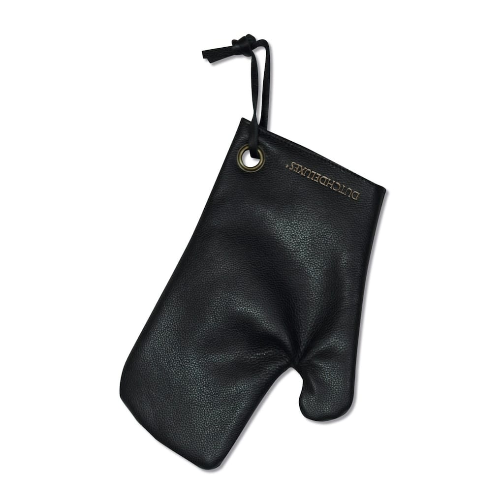 Leather Oven Mitt with Hanging Loops - 11.5" - Black