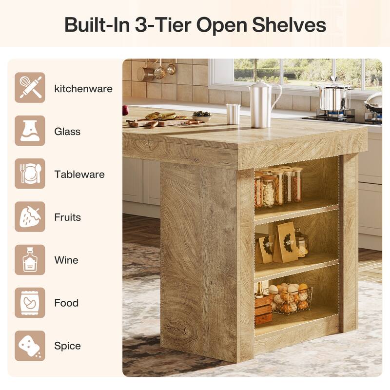 Kitchen Island with Storage Shelf, 55" Farmhouse Prep Table