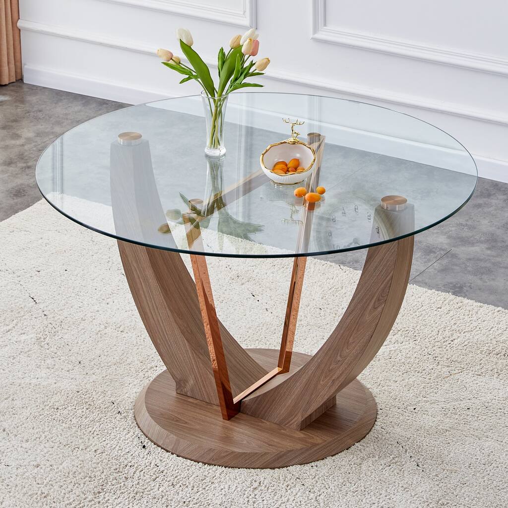 Circular Tempered Glass Dining Table - Transparent