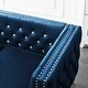 preview thumbnail 5 of 4, 82.3" Width Modern Velvet Sofa Jeweled Buttons Tufted & Inlaid Nail Head Decoration Square Arm Couch Blue 2 Pillows Included
