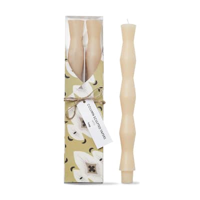 Ivory Column Sculpted Taper Candles - 11.75" x 1.25" - 11 Hour Burn Time - Paraffin Wax - Everyday Home Decor - Beige