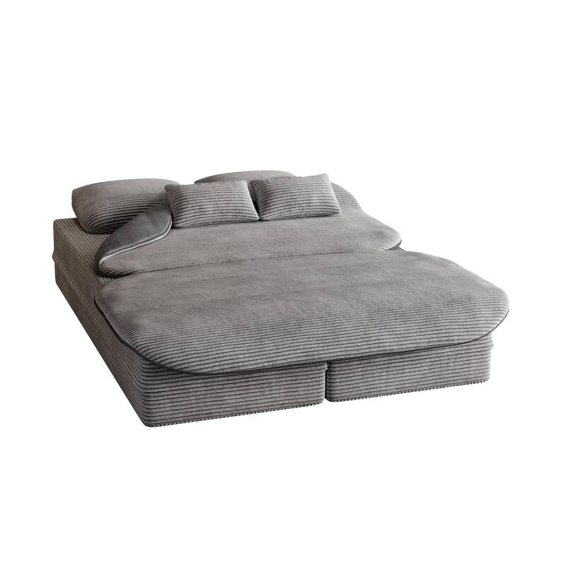 75 inch 2 in 1 Foldable Sofa Convertible Sleeper Foam with Blanket Corduroy Floor Sofa
