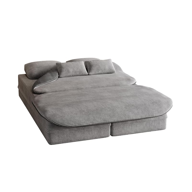 GDFStudio - Lysander Corduroy Foldable Sleeper Sofa Bed with Multi Functional Blanket