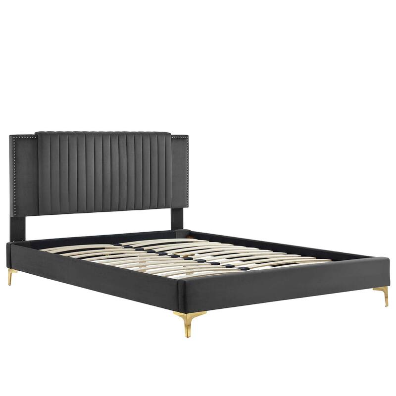 Zahra Channel Tufted Performance Velvet Queen Platform Bed