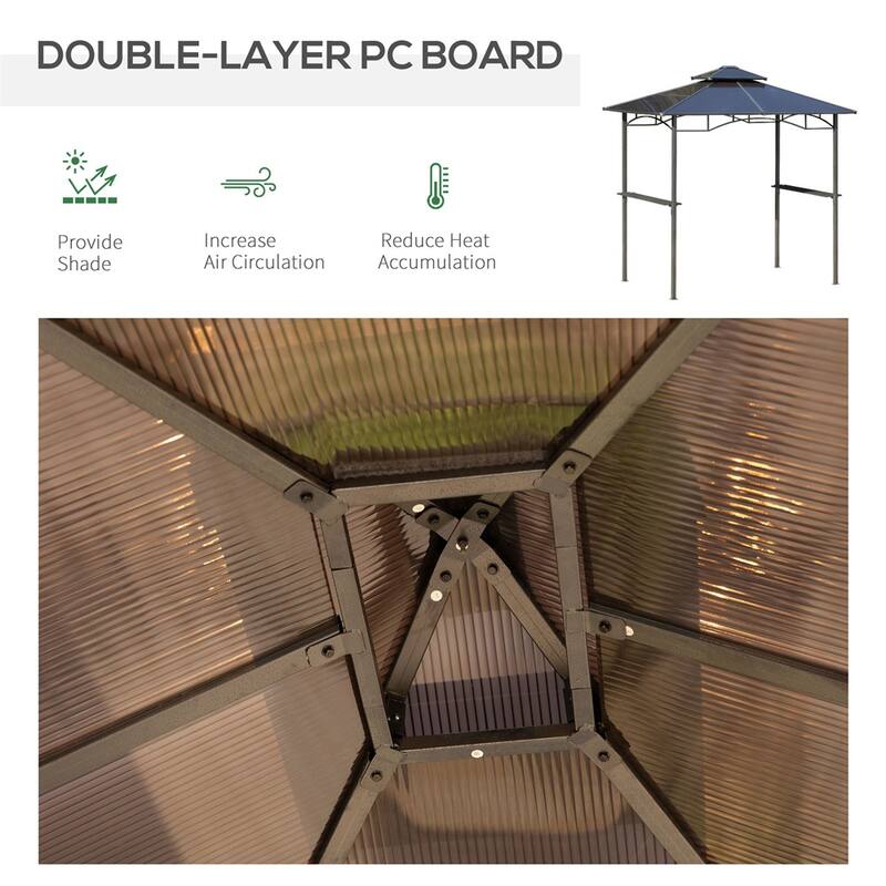 Brown BBQ Grill Tent with Aluminum and Steel Frame UV and Rain-Resistant Polycarbonate Double Roof and Side Shelves