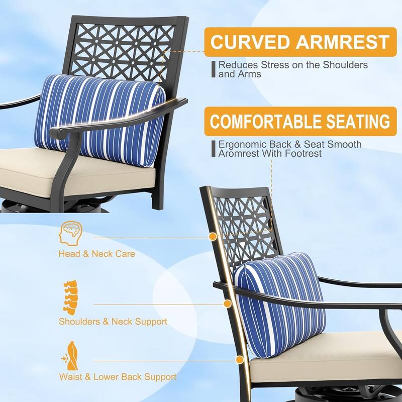 Outdoor Swivel Bar Stools Counter Height with Cushion, 4PCS Patio Bar Stools with Armrest