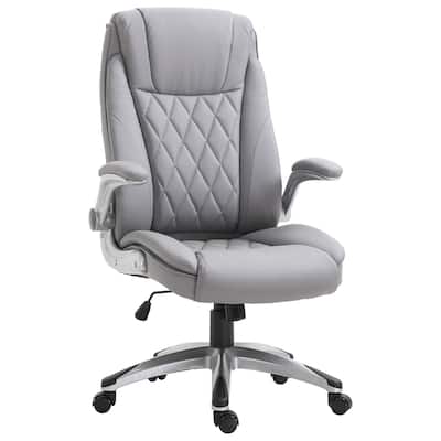 High Back 360° Swivel Ergonomic Home Office Chair with Flip Up Arms, Faux Leather Computer Desk Rocking C hair