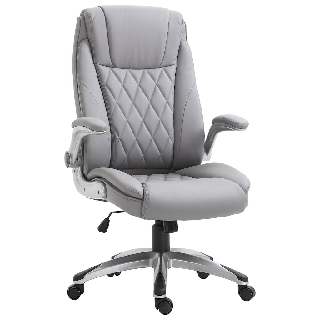 High Back 360° Swivel Ergonomic Home Office Chair with Flip Up Arms, Faux Leather Computer Desk Rocking C hair