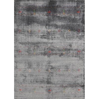Gray Tribal Gabbeh Indian Rug Handmade Wool Carpet - 4'5" x 5'10"