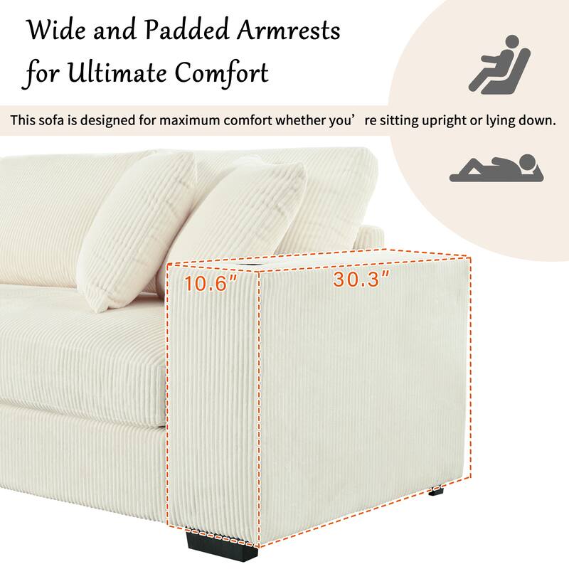 Luxurious Large Sectional Sofa with Thick Cushions, Lounge, Built-in Cup Holders & Charging Ports