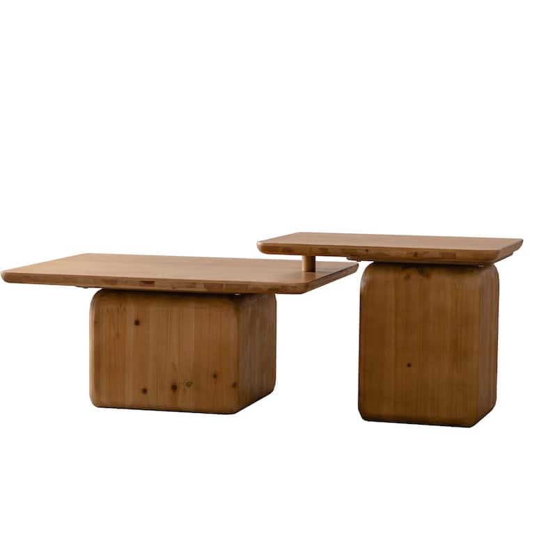 Vintage Fashion Style Square Coffee Table with Wood Grain Finish, for Living Room Office and Dining Room Black Set of 2
