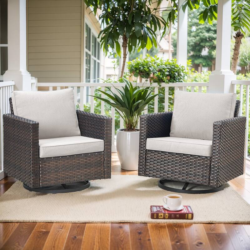 Gymojoy Wicker Swivel Glider Chair with 4 inch Olefin Cushions - 2-Piece - Brown Wicker / Beige Cusion