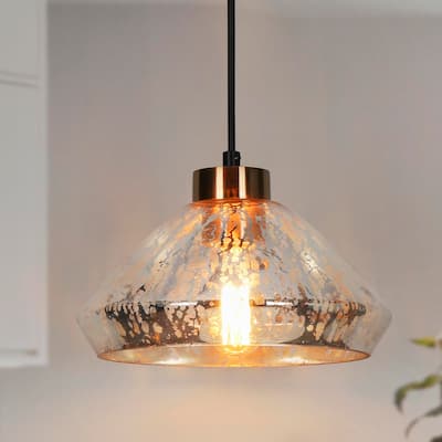 Flyn Mid-Century Modern 1-Light 9.8-in Mercury Glass Kitchen Island Pendant Light