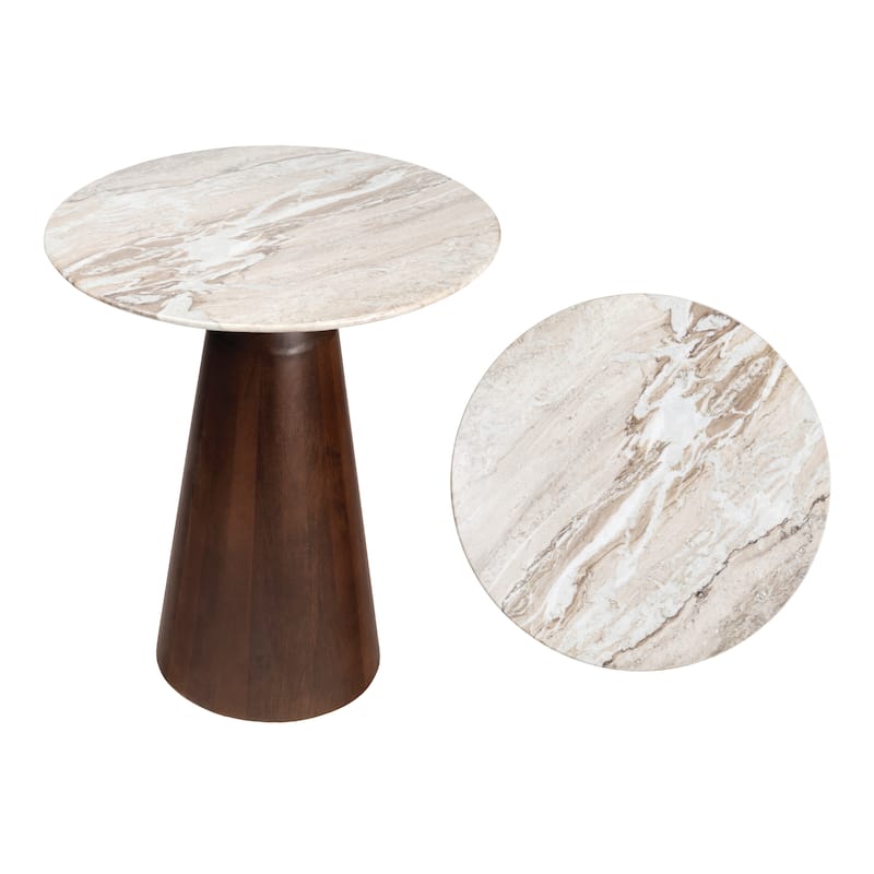 JONATHAN Y Kaito 18" Round Marble/Wood Accent Table - 15.75L x 15.75W x 18H - White Marble Walnut (round)