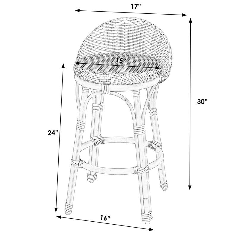 Tobias Outdoor Rattan and Metal Low Back Counter Stool