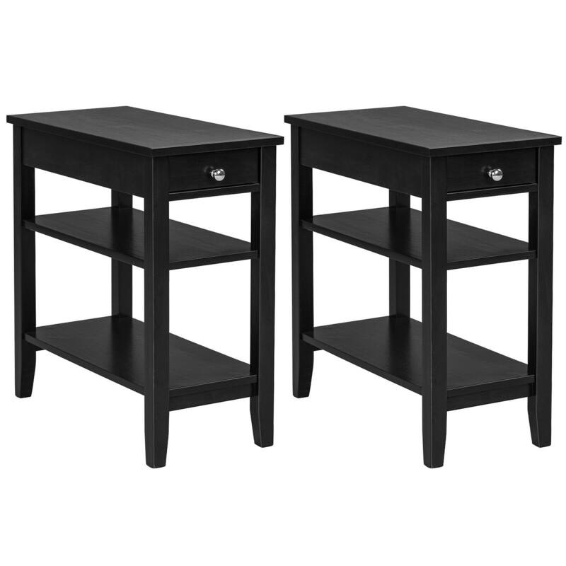 Gymax 2PCS 3-Tier End Table Sofa Side Table Nightstand w/ Shelf & - 23.5'' (L) x 11.5'' (W) x 24.5'' (H) - Black