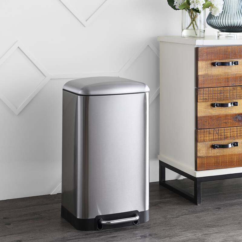 happimess Ashley Rectangular 8-Gallon Trash Can with Soft-Close Lid with FREE Mini Trash Can, Stainless Steel