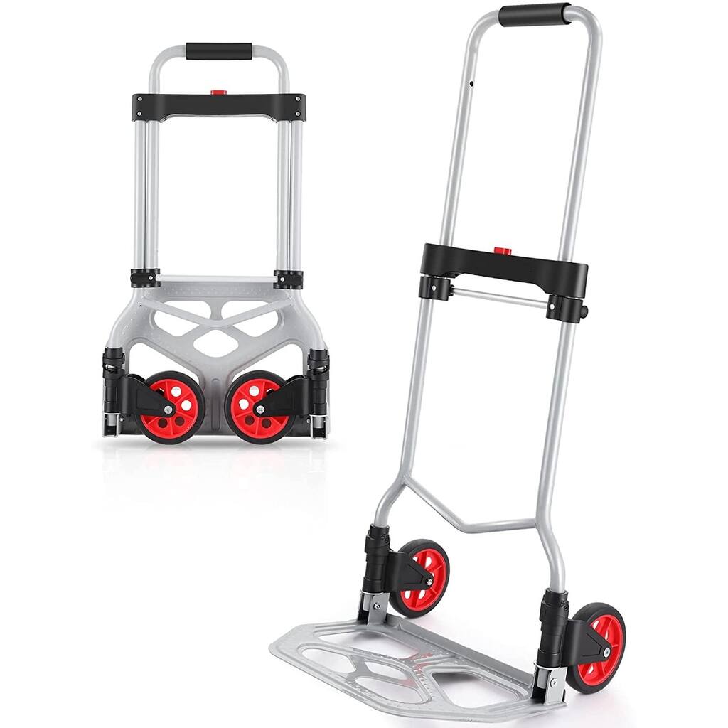 Folding Hand Truck Portable Heavy Duty Aluminum Hand Cart with 2-Wheel Dolly Moving Carts, 330 lbs Capacity Max, Silver