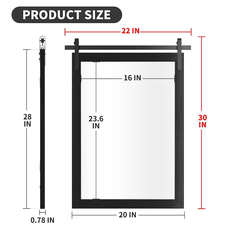Farmhouse Barn Door Solid Wood Frame Bathroom Vanity Wall Mirror