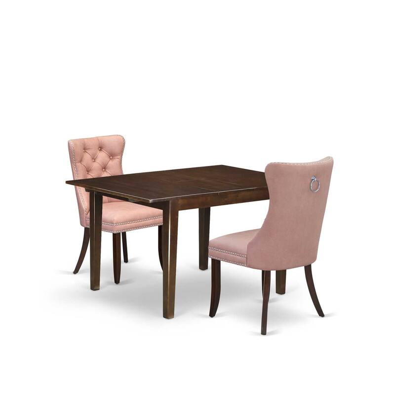 HomeStock 3-Pc Mahogany Finish Rectangular Solid Wood Top with Butterfly Leaf Dining Table Set