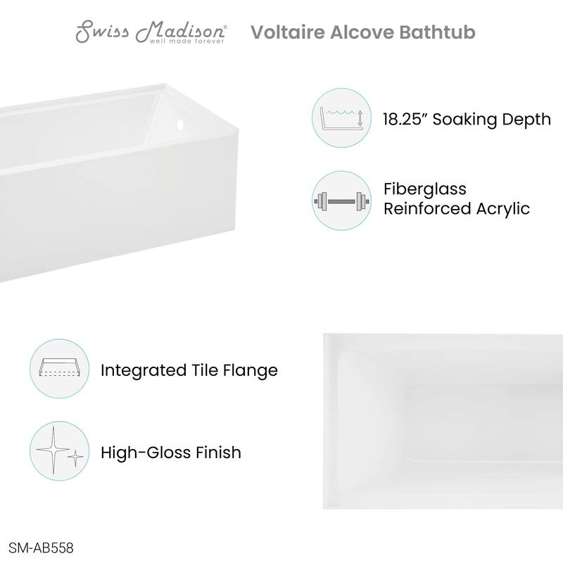 Voltaire 54" X 30" Alcove Bathtub with Apron