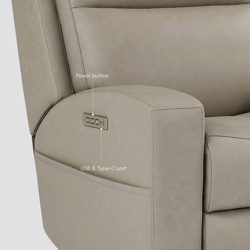 39''W Genuine leather Triple-Power Reclining with Extendable Footrest and USB/USB-C Ports