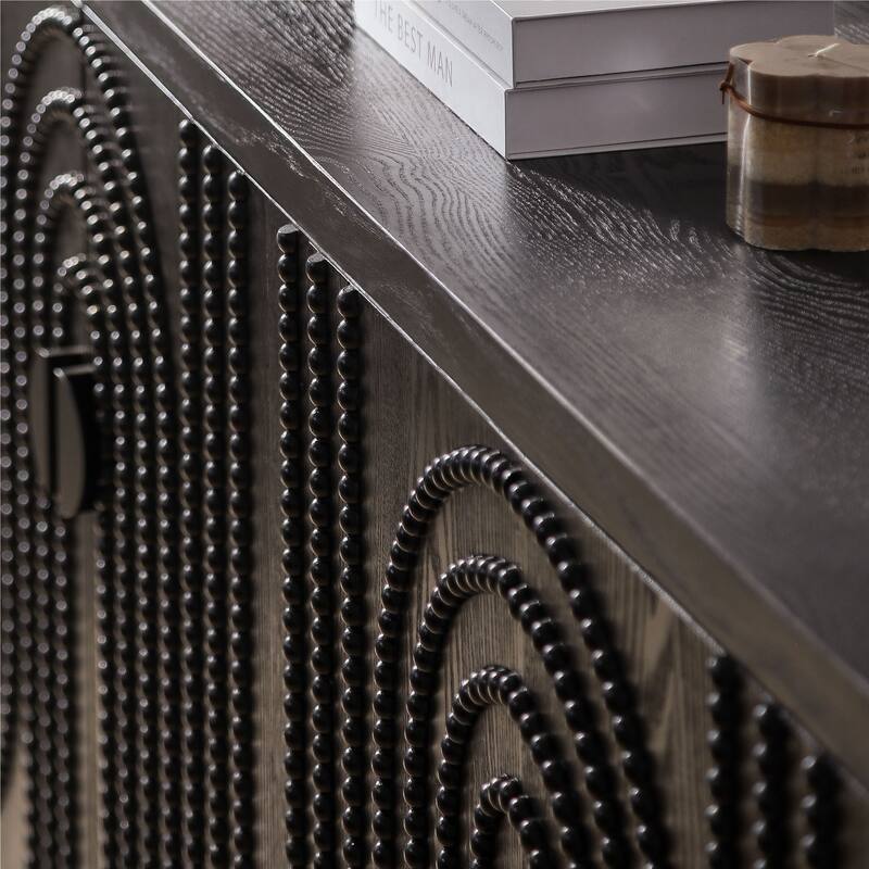 Wooden Storage Cabinet with 4 Doors, Modern Black Accent Cabinet, Free Standing Cabinet, Wooden Buffet Sideboards