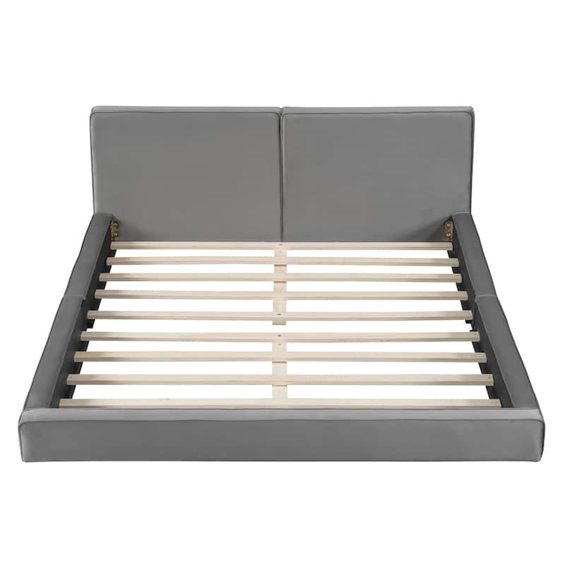 HomeRoots Gray Tufted Velvet Upholstered Queen Bed Frame
