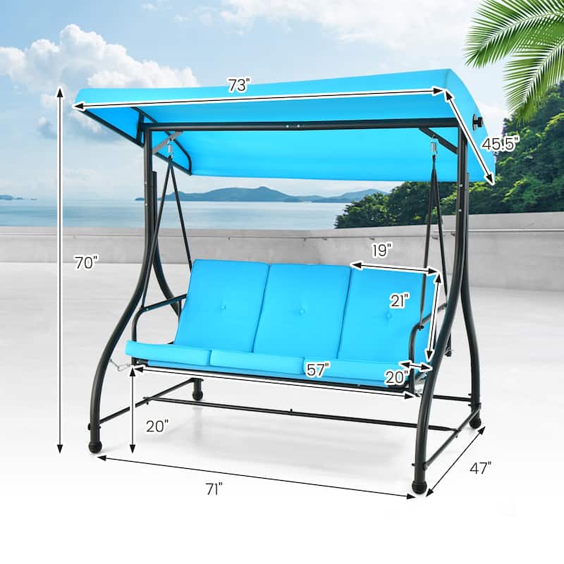 3 Seat Outdoor Porch Swing with Adjustable Canopy - 71" x 47" x 70"