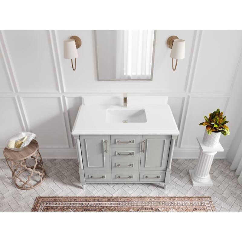 Willow Collections 42 in. W x 22 in. D Aberdeen Single Bowl Sink Bathroom Vanity with Countertop - 1.5" White Quartz - Coventry Gray