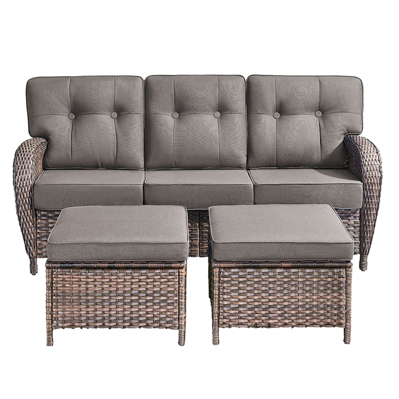 3 Pieces Pocassy 3-Seat Sofa with Ottomans