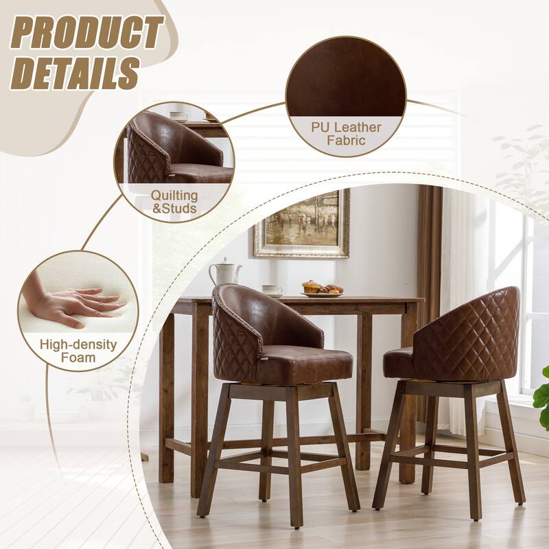 Rotating Bar Chair, Counter Height Bar Chair With Backrest, Leather Rotating Kitchen Stool, Set of 2