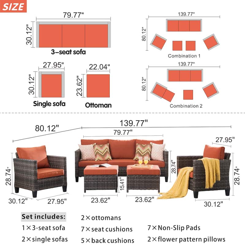 OVIOS Patio Furniture Wicker 5-piece Outdoor High-back Sectional Set