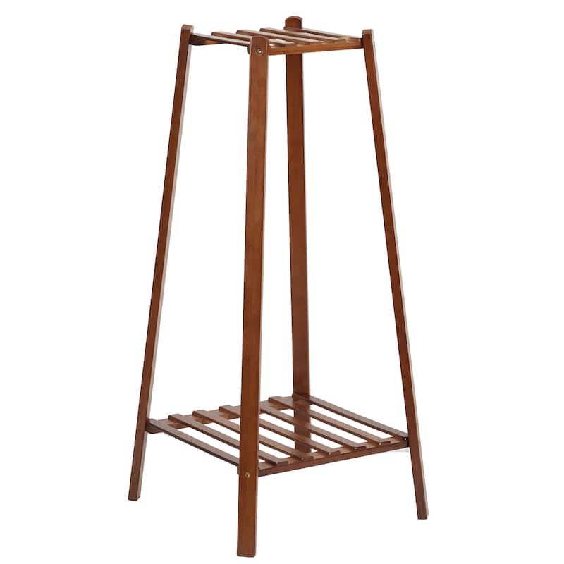 2 Tiers Potted Bamboo Flowers Stand Corner Plant Rack