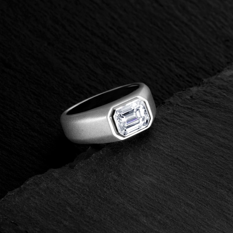 Men's 3 ct Moissanite Signet Ring Matte Sterling Silver