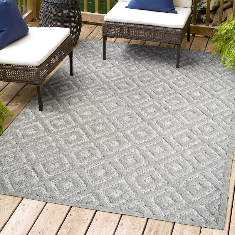 JONATHAN Y Ankara Neutral Diamond Trellis Indoor/Outdoor Area Rug