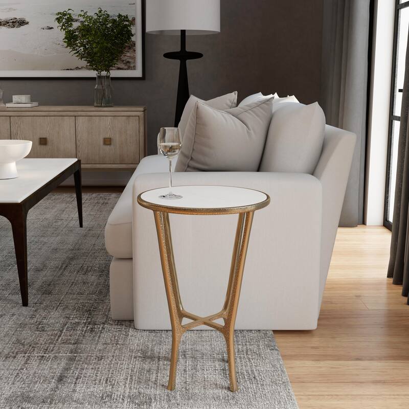 Handmade Flavio Metal and Stone End Table (India)