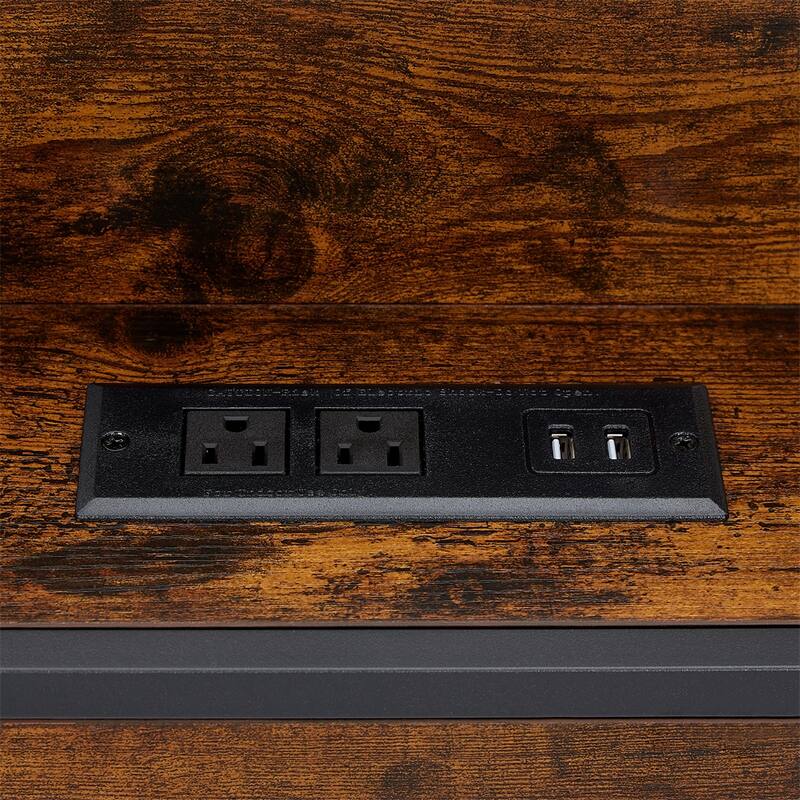 Metal Bed Frame with Charging Station and Slats