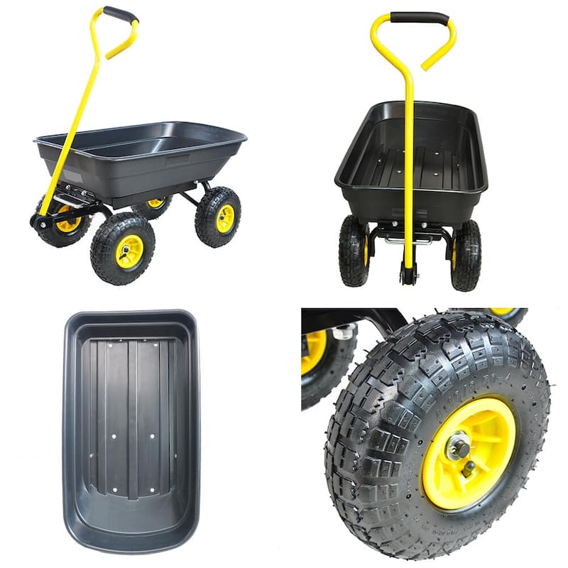Outdoor Carts, Garden Dump Carts w/10-Inch Pneumatic Tires, Black - 39.37"Lx18.90"Wx38.98"H
