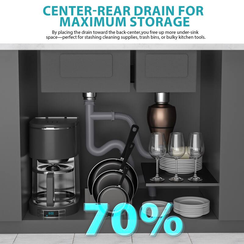Drop in Double Bowl (60/40) Kitchen Sink 16 Gauge with Two 10" Deep Basin