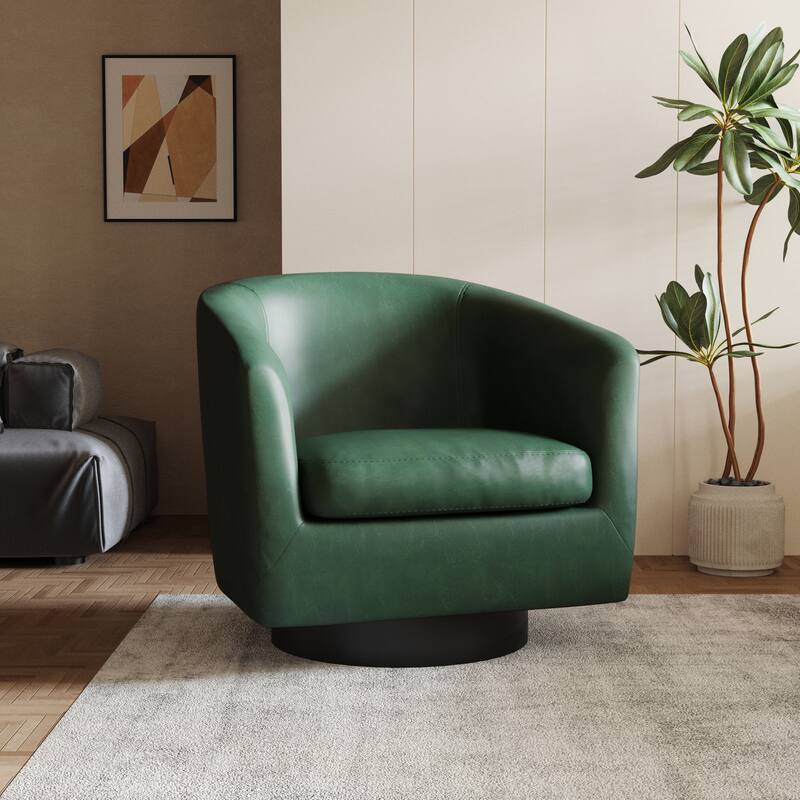 Round Barrel Armchair 360-Degree Swivel Accent Chairs - 31.1" x 29.15"x 29.15" - Green(PU)