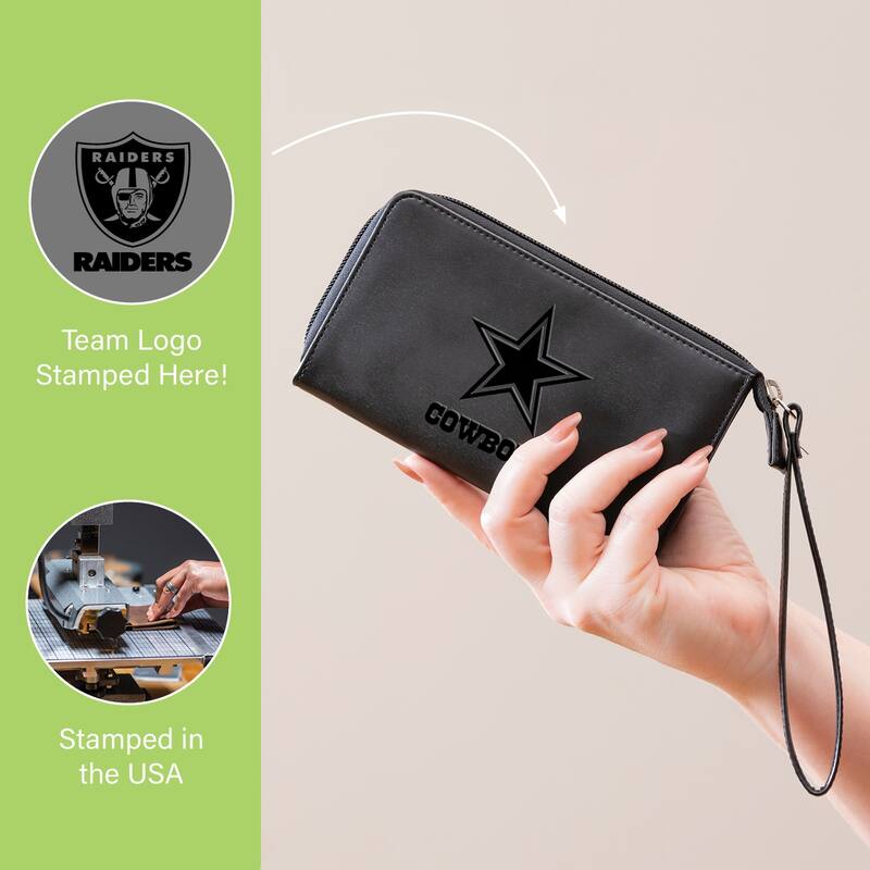 Black Hybrid Leather Cell Phone Wristlet Wallet, Las Vegas Raiders - 4" x 7"