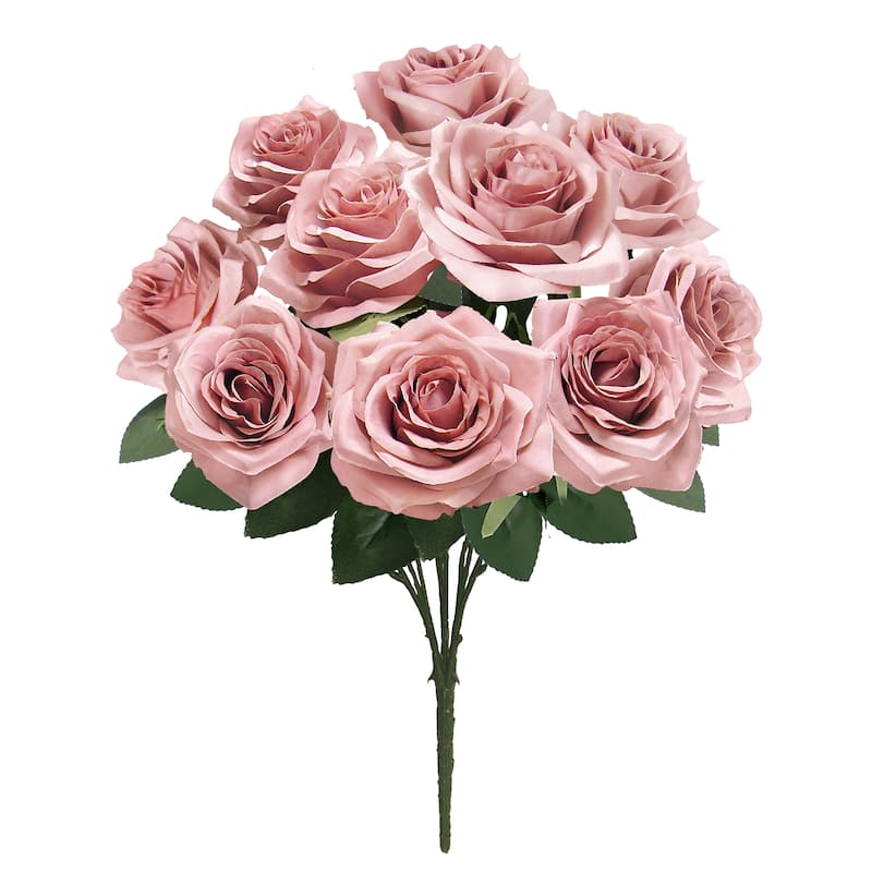 Set of 2 Artificial Queen Rose Flower Stem Bush Bouquet 18in - 18" L x 11.5" W x 11.5" DP - Dusty Mauve