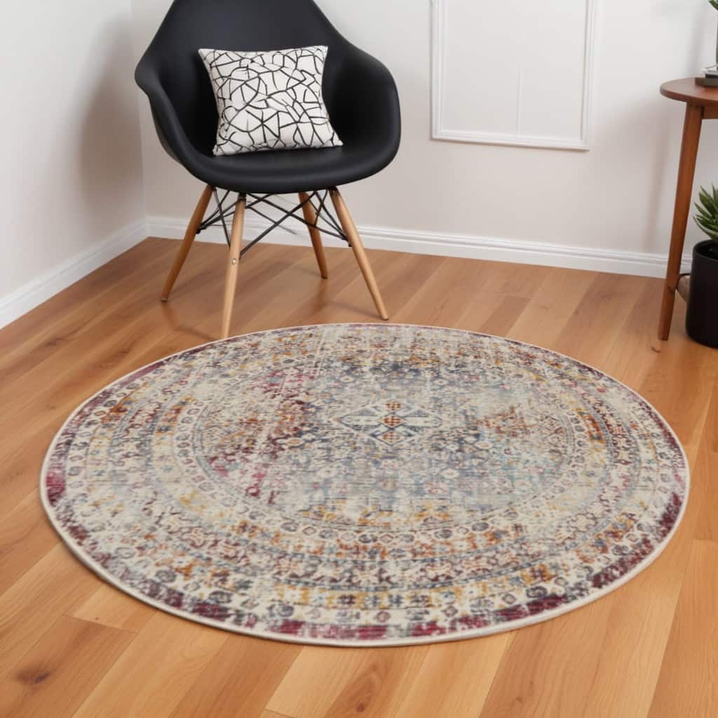 HomeRootsGeometric Traditional Round Area Rug - 72' X '72' X '0.5